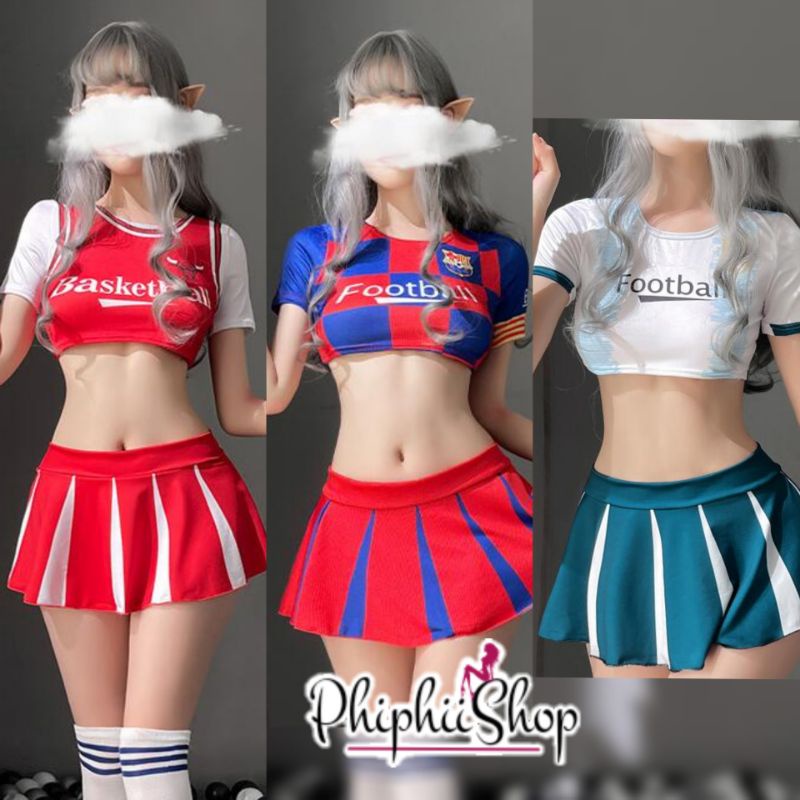 Seragam Olahraga Jersey Cheerleader Bola Basket Set Rok Sexy Kostum Cosplay Lingerie