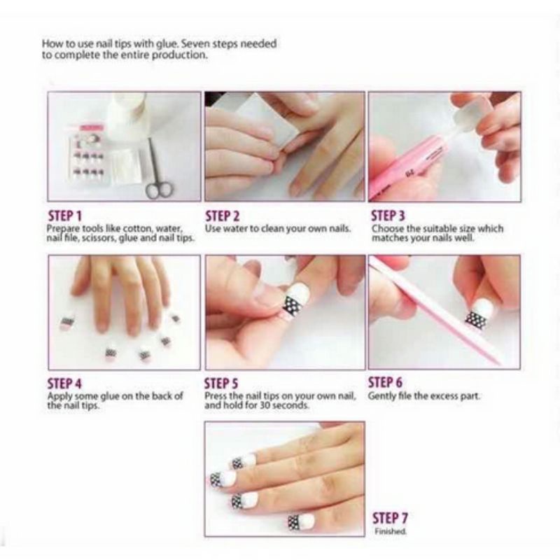 [COD] FEALI dan NAILS 24 pcs 1 set Kuku Palsu dan Lem Fake Nail Art Kuku Palsu Gaya Wanita Korea Free Lem 2 gram