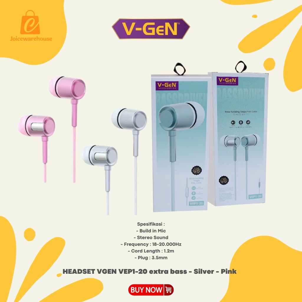 HEADSET VGEN VEP1-20 extra bass - Silver - Pink