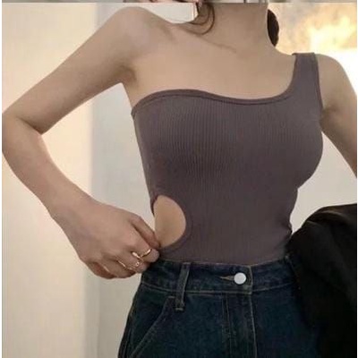 Tanktop One shoulder Croptop wanita import