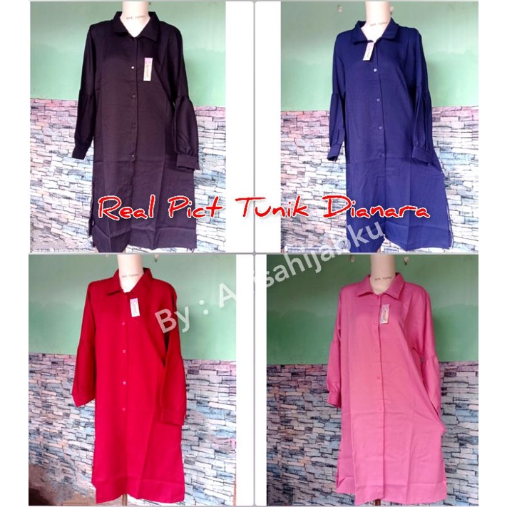 [GOOD QUALITY] TUNIK WANITA LENGAN BALON BAHAN MOSCREPE / DIANARA LONG TUNIK/ Atasan wanita muslim