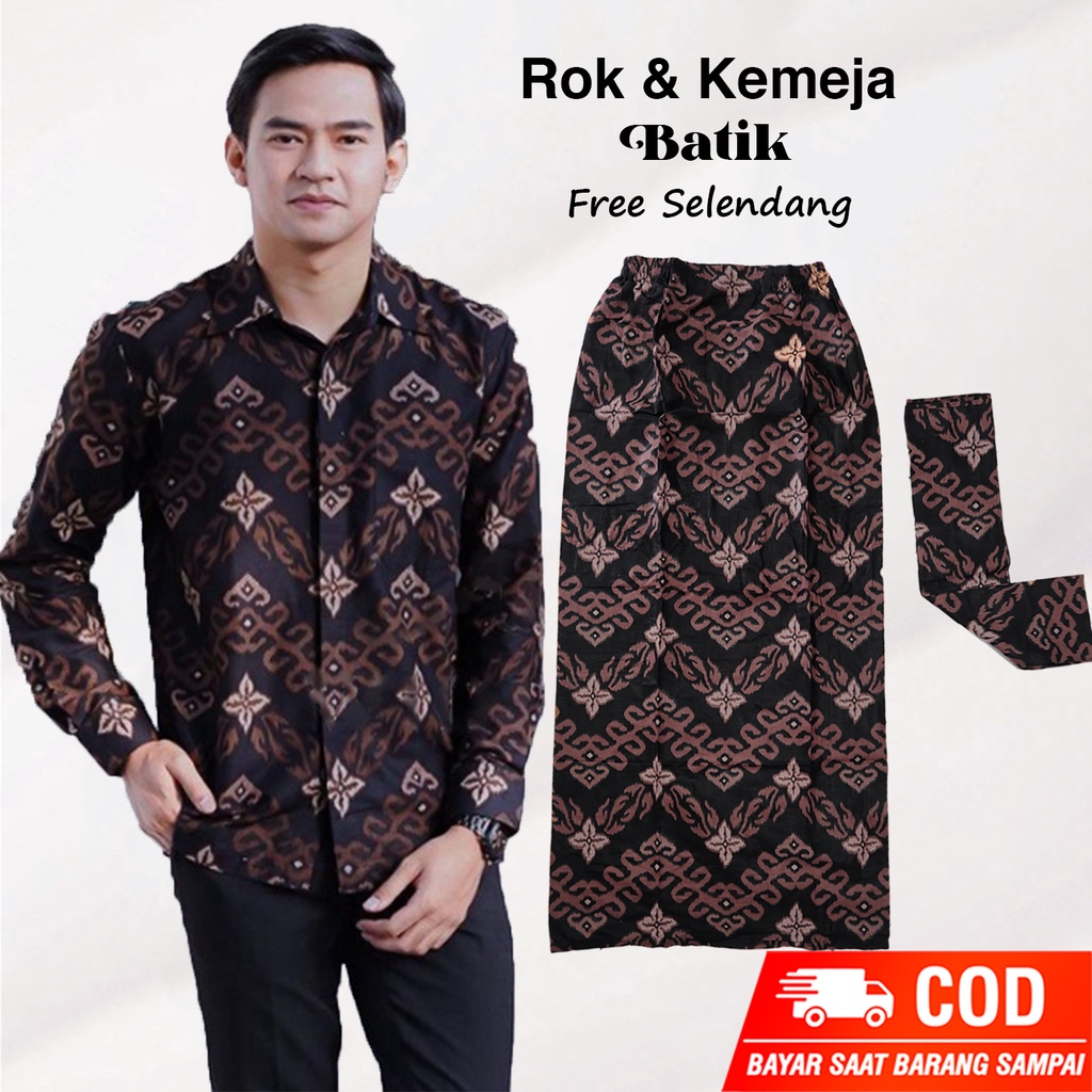 Couple Rok Batik Dan Kemeja Batik Pria Lengan Panjang Katun Prima Rok Span Batik Atasan Dan Bawahan Batik Couple