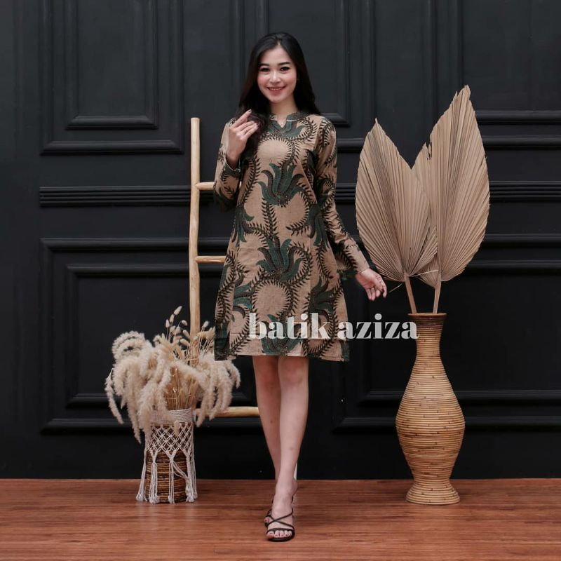 Tunik Batik Resleting Depan Lengan Karet Motif Ayam by Batik Aziza