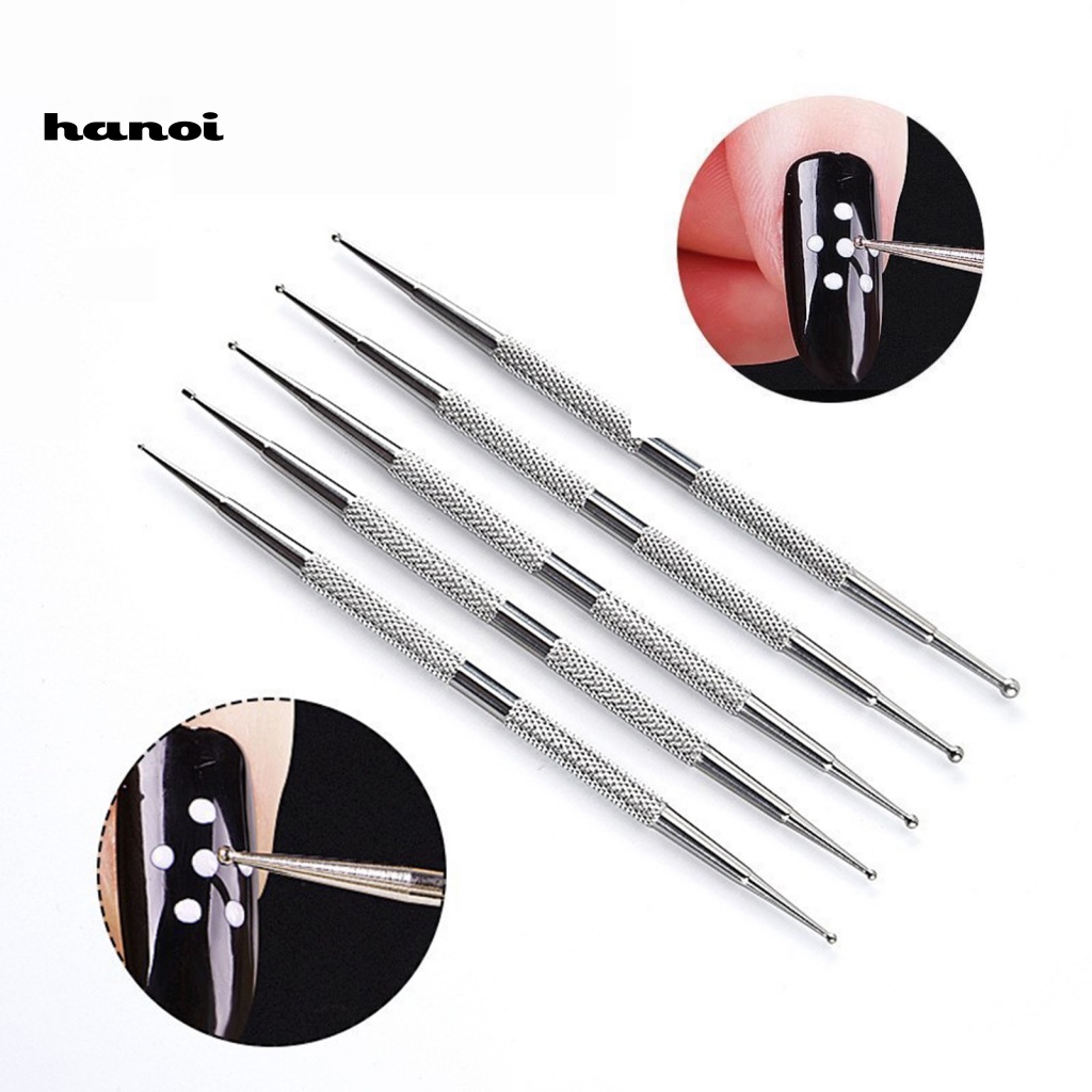 Han_ 5Pcs / Set Dotting Pen Dua Sisi Untuk Hiasan Nail Art Diy