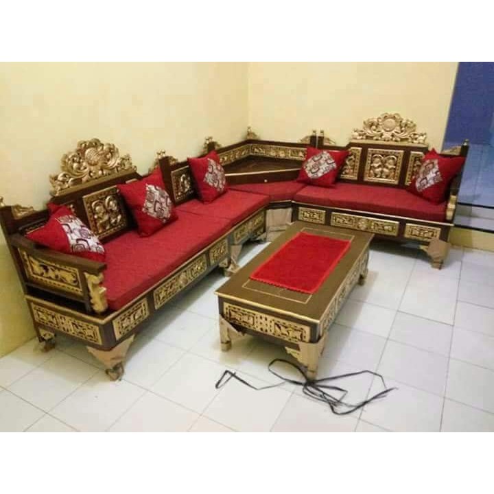 kursi tamu sudut mahkota ukir, kursi tamu sudut jati, mebel jepara, furniture