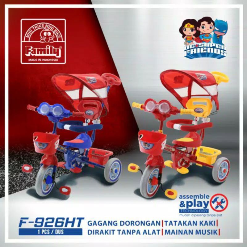 Sepeda Anak Roda 3 stroller tricycle Family F 916 HT