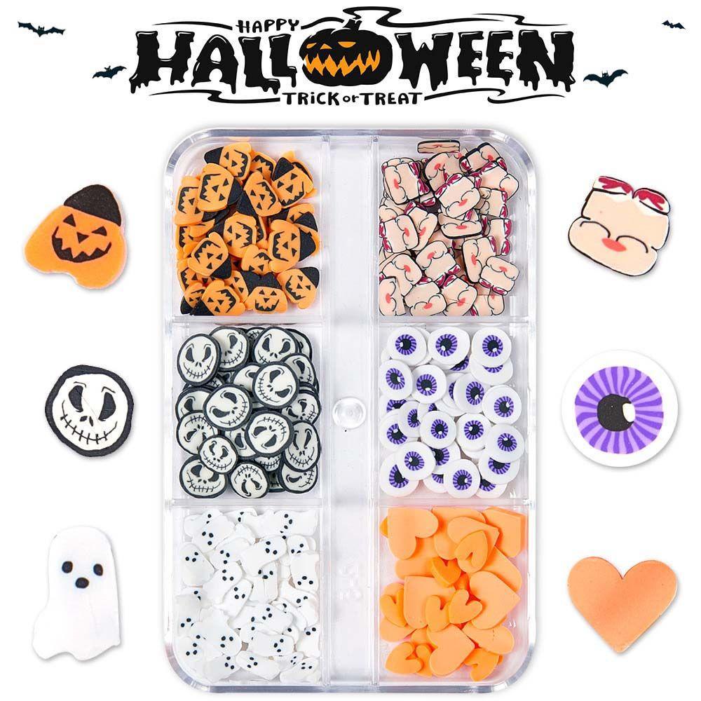 AUGUSTINA Agustina Halloween Kuku Serpihan Hantu Warna Campur DIY Nail Art Perhiasan Tanah Liat Lembut Setan Kuku Serpihan Slice