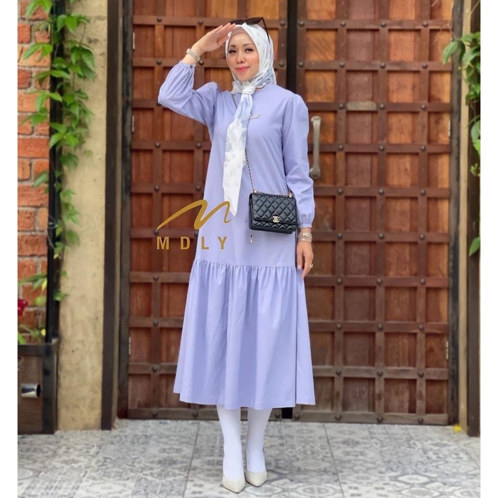 Baju Wanita Muslimah Dress Modern Polos Diana Midi Dress Premium By Mdly