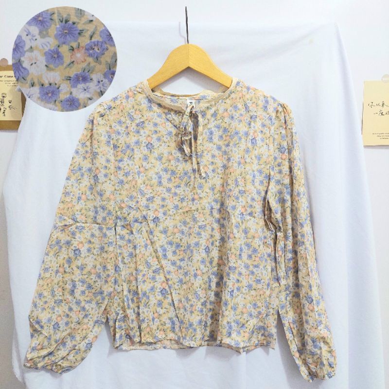 【BISA COD】Chiffon Lace Floral Blouse wanita Lengan Panjang summer atasan blus import cewek-Motif 54