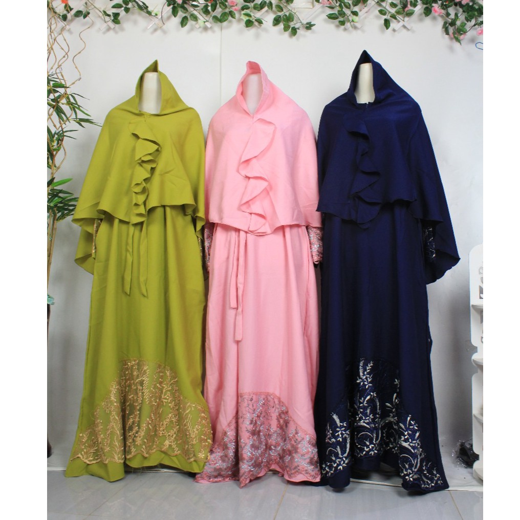 Gamis wollycrepe Burkat SHERLINDA set khimar baju muslimah syar'i anti tembem hijab antem setelan