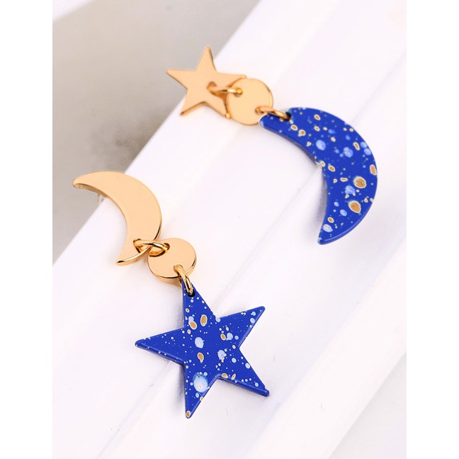 LRC Anting Tusuk Fashion Blue S925 Silver Pin Stars Moon Stud Earrings F60184