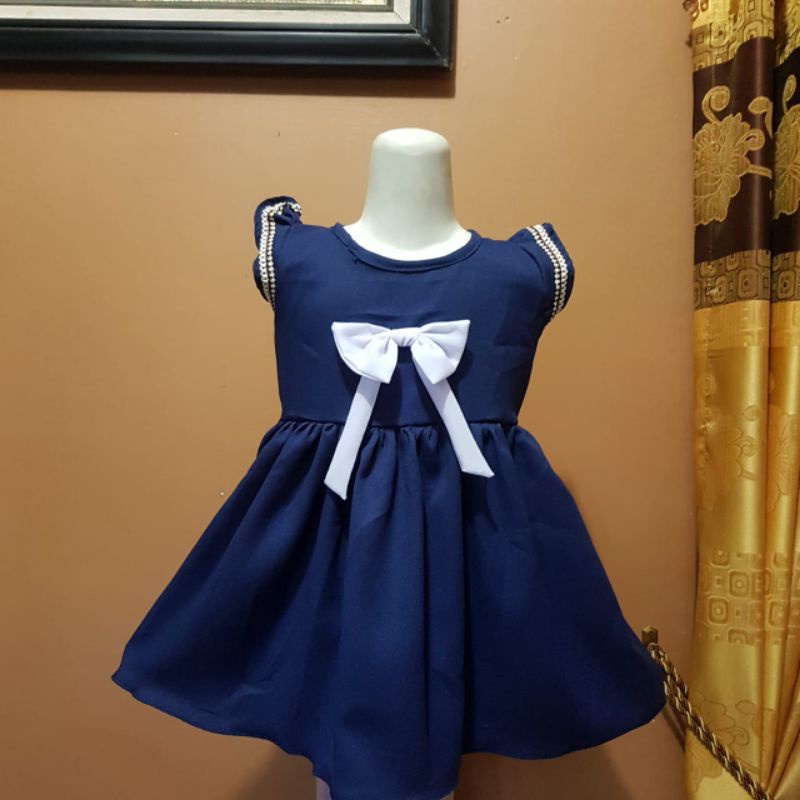 Dress Anak 1 2 tahun moscrepe baju anak perepuam cewek Fatonah Shop pita karang( dress moscrepe pitakarang )