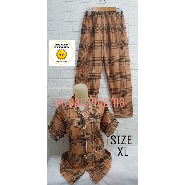 Setelan Lengan Pendek Piyama Baju Tidur Wanita Guilen Kotak Pajamas Cewek Dewasa Kekinian Abg-XL Lgn Pendek Coksu
