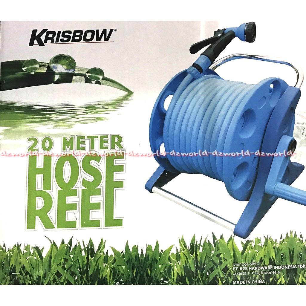 Krisbow Hose Reel 20 Meter Selang Panjang bisa digulung 20m Selang Gulung Biru Hose Reel Kran Semprot Mobil Tanaman