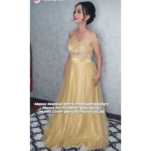 SEWA gaun pesta gold gaun mama murah