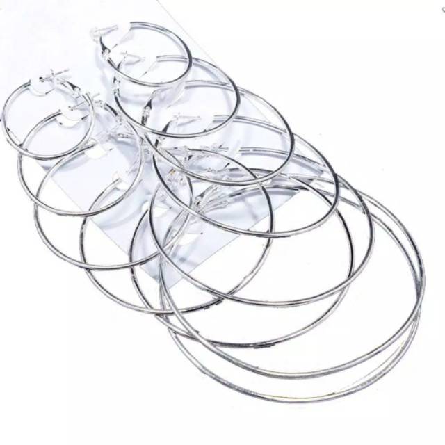 Anting Bulat Hoops 1 Set - Anting Wanita Tusuk Ukuran Kecil Besar-2