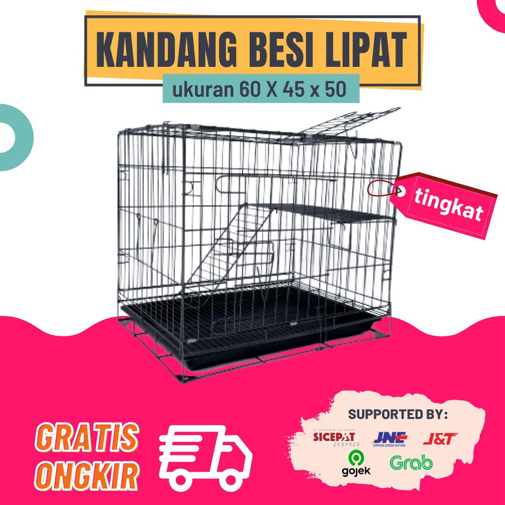 Kandang Kucing Anjing Kelinci - Besi Lipat Size M - Ukuran 60x40x50 -Anti Karat Kualitas Bagus