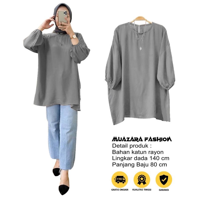 Blouse Wanita Jumbo LD 140 XXXL | Daira Blouse Oversize-Abu