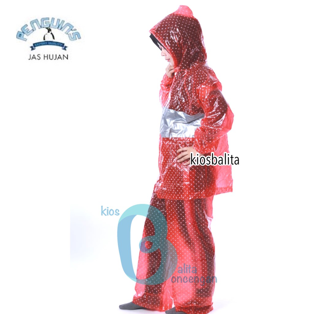 JAS HUJAN JAKET CELANA POLKADOT PENGUIN'S 100% PVC BAHAN TEBAL DAN AWET / RAINCOAT PENGUINS PREMIUM