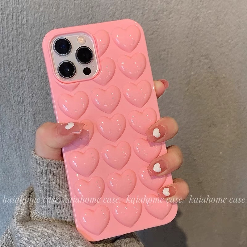 Pastel Pink Heart Case HP Softcase Lucu for iphone XS Max XR 11 Pro Max 12 Pro Max 13 Pro Max