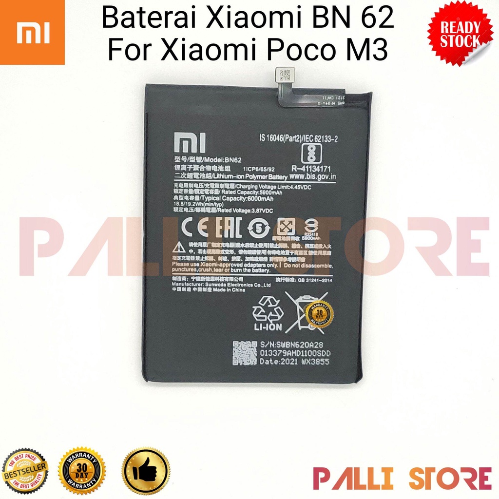 Baterai Xiaomi Poco M3 Original OEM BN62 Battrey Batre Handphone Xiaomi BN 62