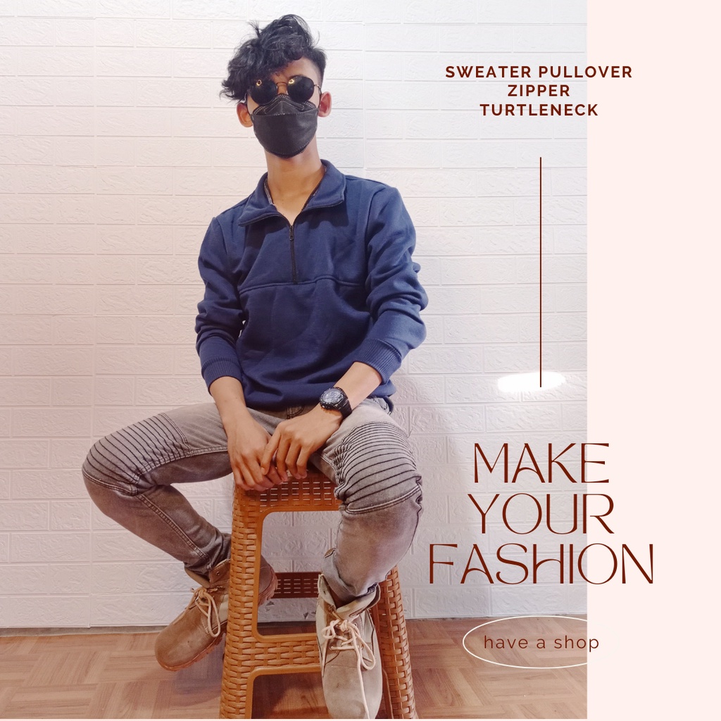 sweater/jaket pullover zipper turtleneck dewasa pria/wanita