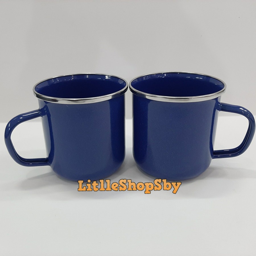 Cangkir Mug Enamel 9cm biru tua