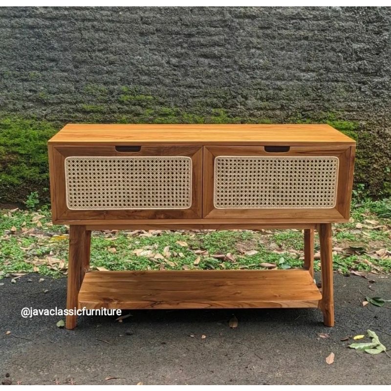 BUFET TV ROTAN RETRO MINIMALIS VINTAGE KAYU JATI GRADE A CABINET SCANDINAVIA PAJANGAN DRAWER FINISHI