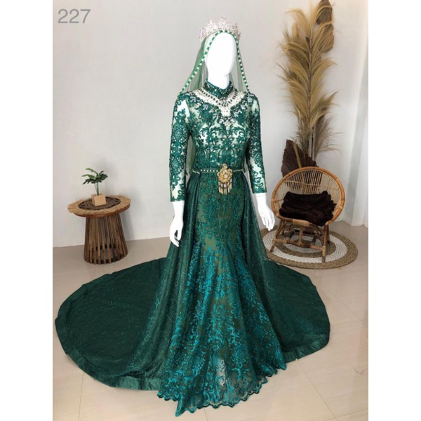 Kebaya Pengantin Modern Duyung Hijau Botol