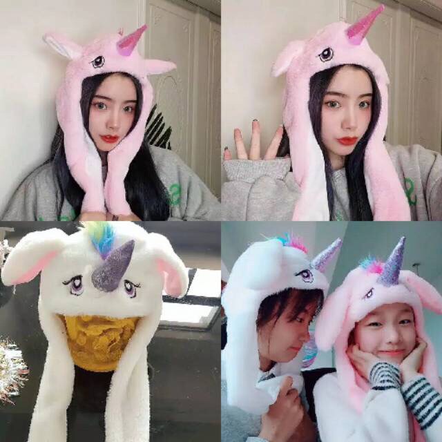 Topi bunny unicorn LED KUPLUK KEPALA KUDA KELINCI TANDUK WARNA WARNI LUCU