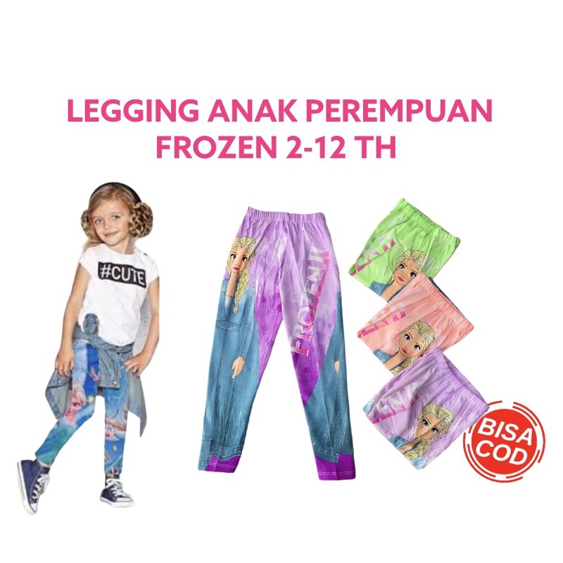 Celana Legging Anak Perempuan Frozen Leging Anak Karakter 1-12 Tahun Celana Panjang Anak Perempuan Katun Melar