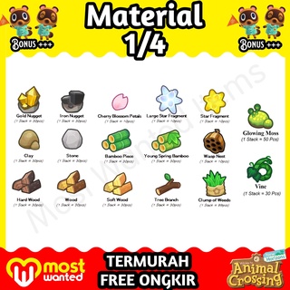[Material] Animal Crossing New Horizon ACNH NMT Bells Iron Nugget Vine Glowing Moss Wood Hardwood Stone Clay Star Fragment Snowflake Gold Nugget