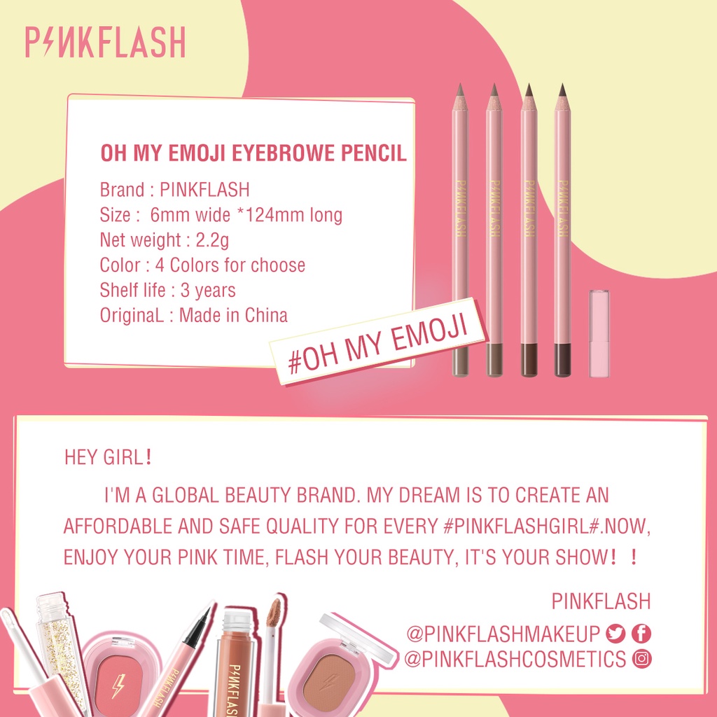 PINKFLASH Pensil Alis Lembut Tahan Air Tahan Lama Pigmen Luar Biasa 4 Colors