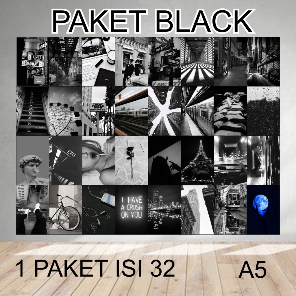 POSTER DINDING AESTHETIC BLACK isi 32pcs POSTER DINDING RUMAH /DEKORASI KAMAR