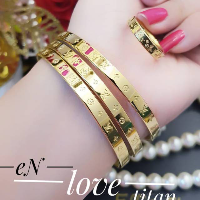 Titanium gelang lapis emas 24k 0716