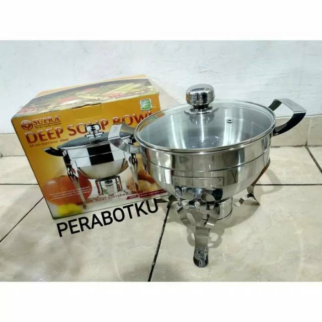 SUPRA Deep Soup Bowl 24cm Glass lid / Panci Prasmanan Pemanas Sayur Sop Stenlis Tutup Kaca 24cm