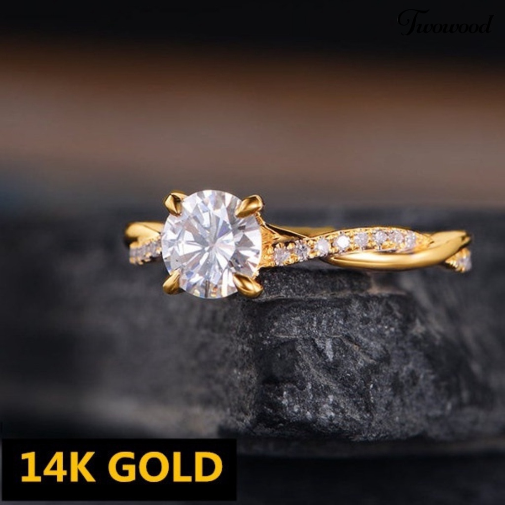 Cincin Jari Bahan Cubic Zirconia Aksen Berlian Imitasi Untuk Wanita