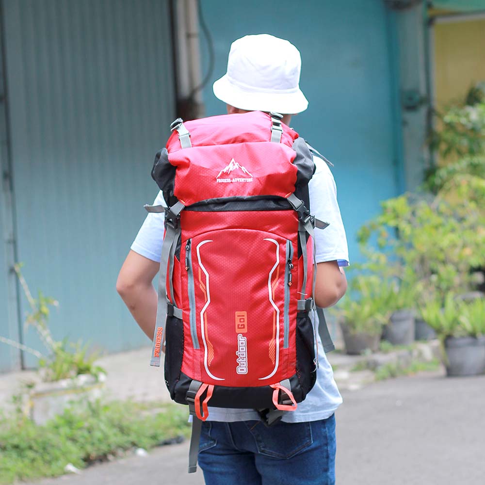 Justrue Lupus Tas Gunung 60 Liter Ransel Keril 60L Merah 122