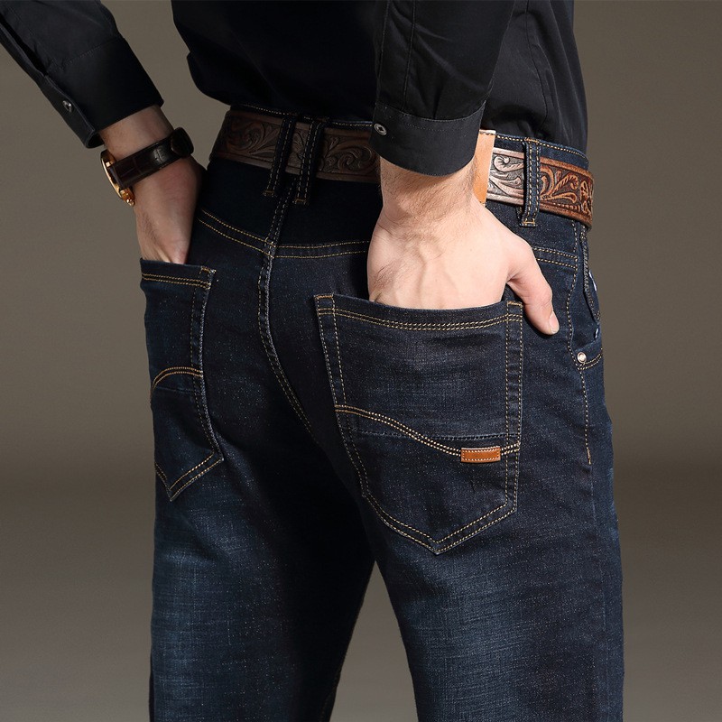 Denim Celana jeans pria original bisnis kasual panjang standar celana cowok warna hitam dan biru murah jeans terbaru