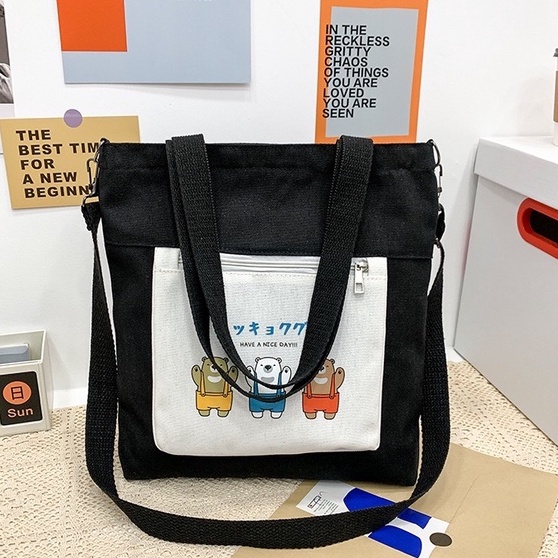 NAOMI - Tote Bag Import Kimberly -Tas Canvas - tas tote bag - Shoulder Bag - tas Wanita - Tas Murah Unik lucu