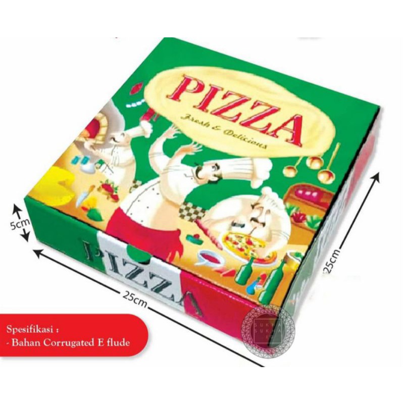 

(SSJ) Box Pizza 25X25X5 | Dus Pizza Full Color | Dus Motif Merah Hijau