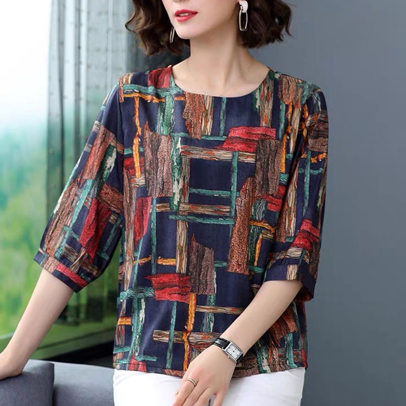 Stok bersih!M-5XL Real Pic Blus Wanita Ready Blouse Bunga Longgar Silk Lengan Boneka Kasual