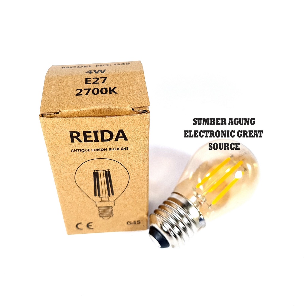 Reida Lampu LED Filamen G45 Karat 4W 2700K E27 Kuning Untuk Kafe Hiasan