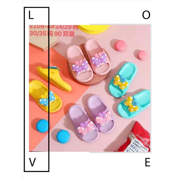 Sandal Slop Karet Anak Wanita Kupu Kupu Polkadot Import High Quality RF