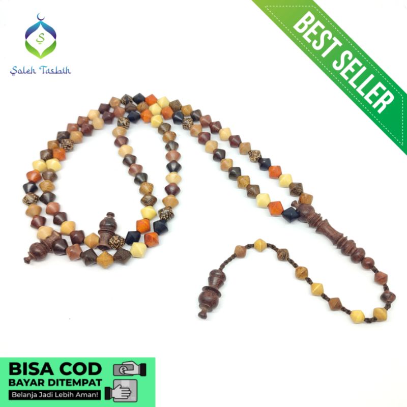 Tasbih Kombinasi 12 Kayu Motig Wajik, Size 8mm_Tasbih Muslim 99 Butir