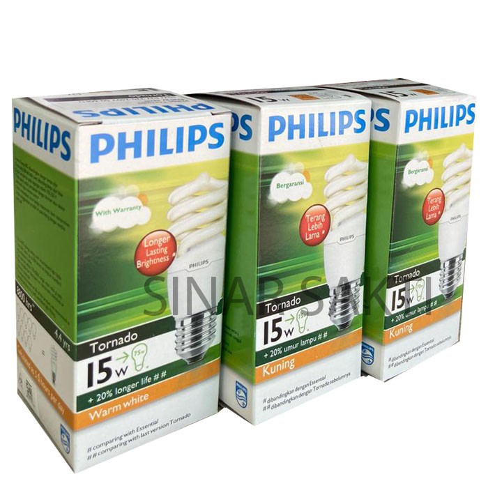 PHILIPS (BUNDLING 3 PCS) LAMPU TORNADO 15 WATT WW - CDL