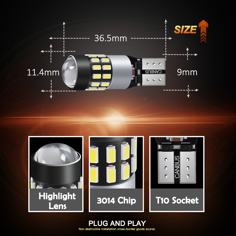 2pcs Lampu LED Canbus T10 W5W 194 168 Chip 3014 Untuk Interior Mobil