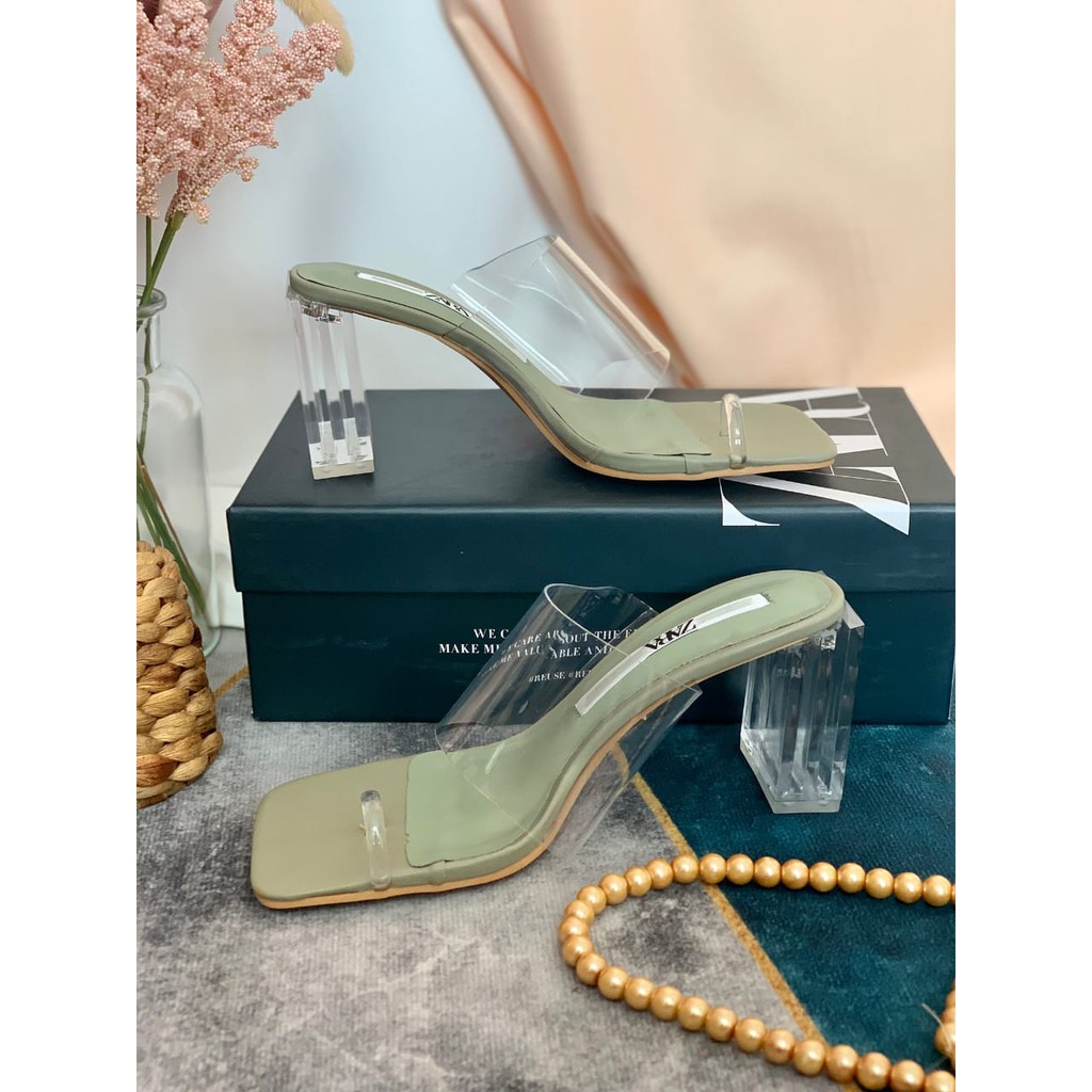 [7.7 Boombastis Sale⚡] - SANDAL WANITA ZS345 VYNIL SANDALS TRANSPARANT HEELS PREMIUM IMPORT