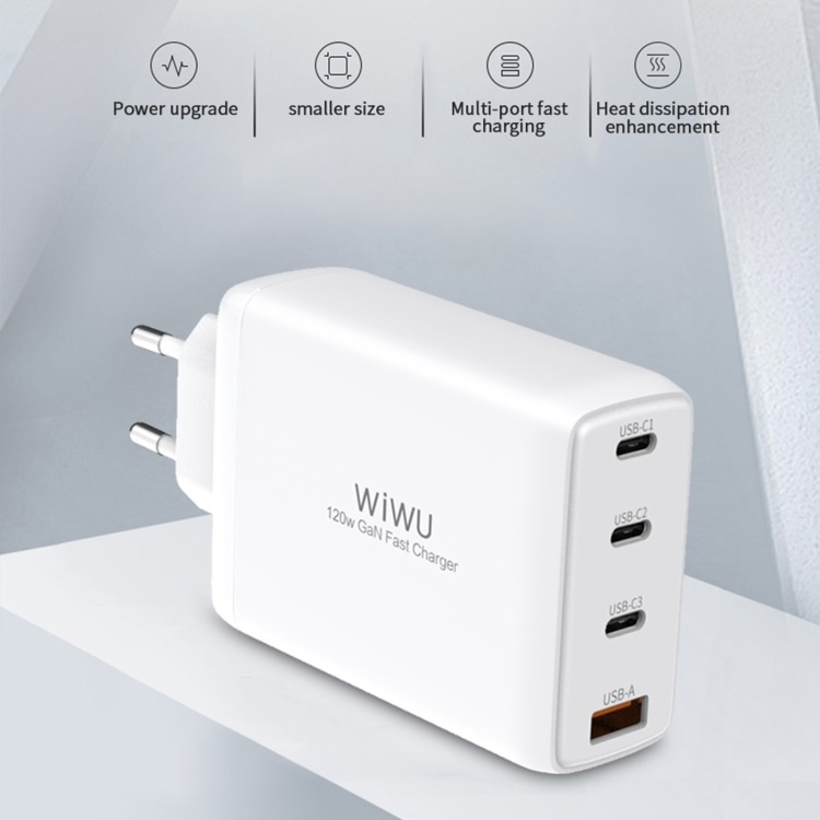 AKN88 - WIWU MINI GaN Fast Quick Charger 4 Ports - 120W Total Power