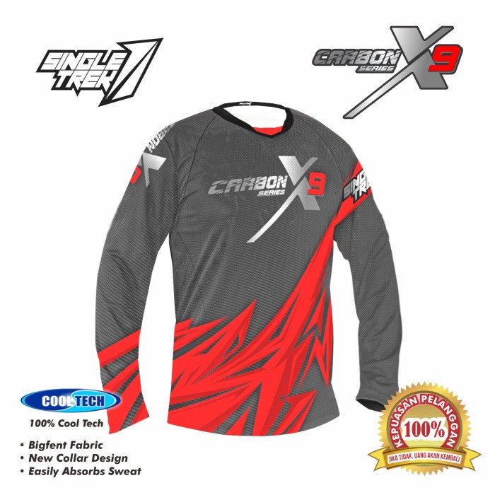 Jersey sepeda Singletrek1 CarbonX9 Cooltech ORI JCS Merah long